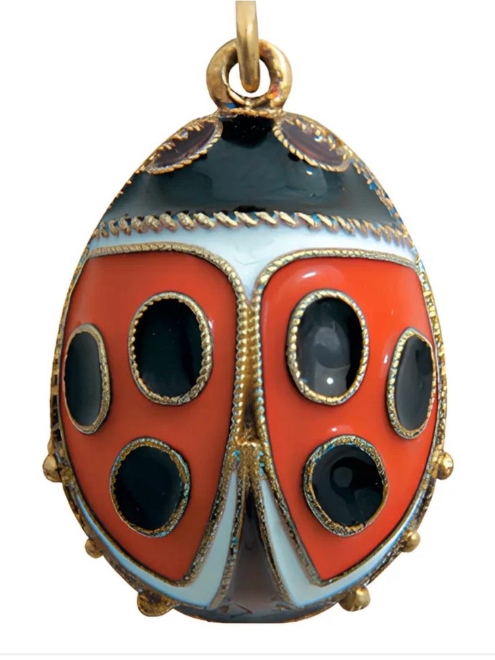 Enamel Ladybug Pendant - Red, Black, Gold